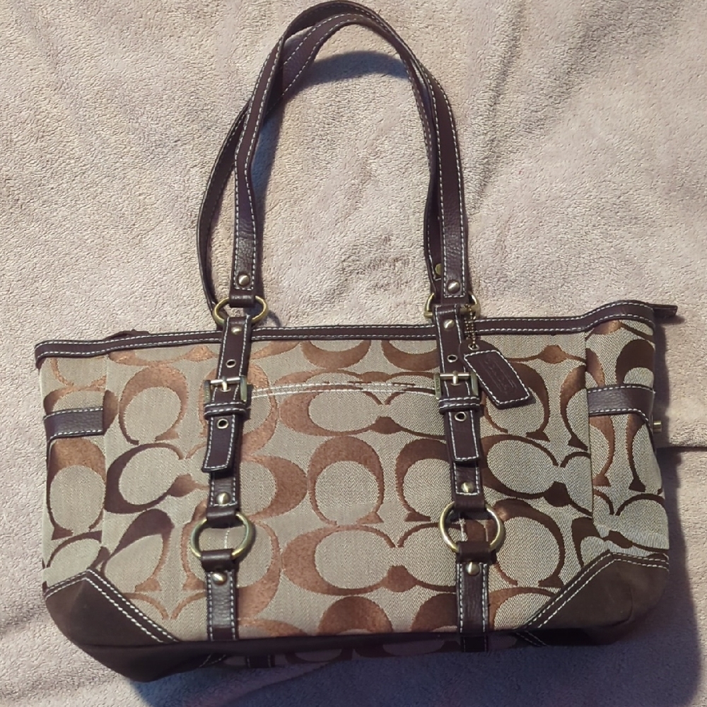 Coach Tan and Brown Tote Bag